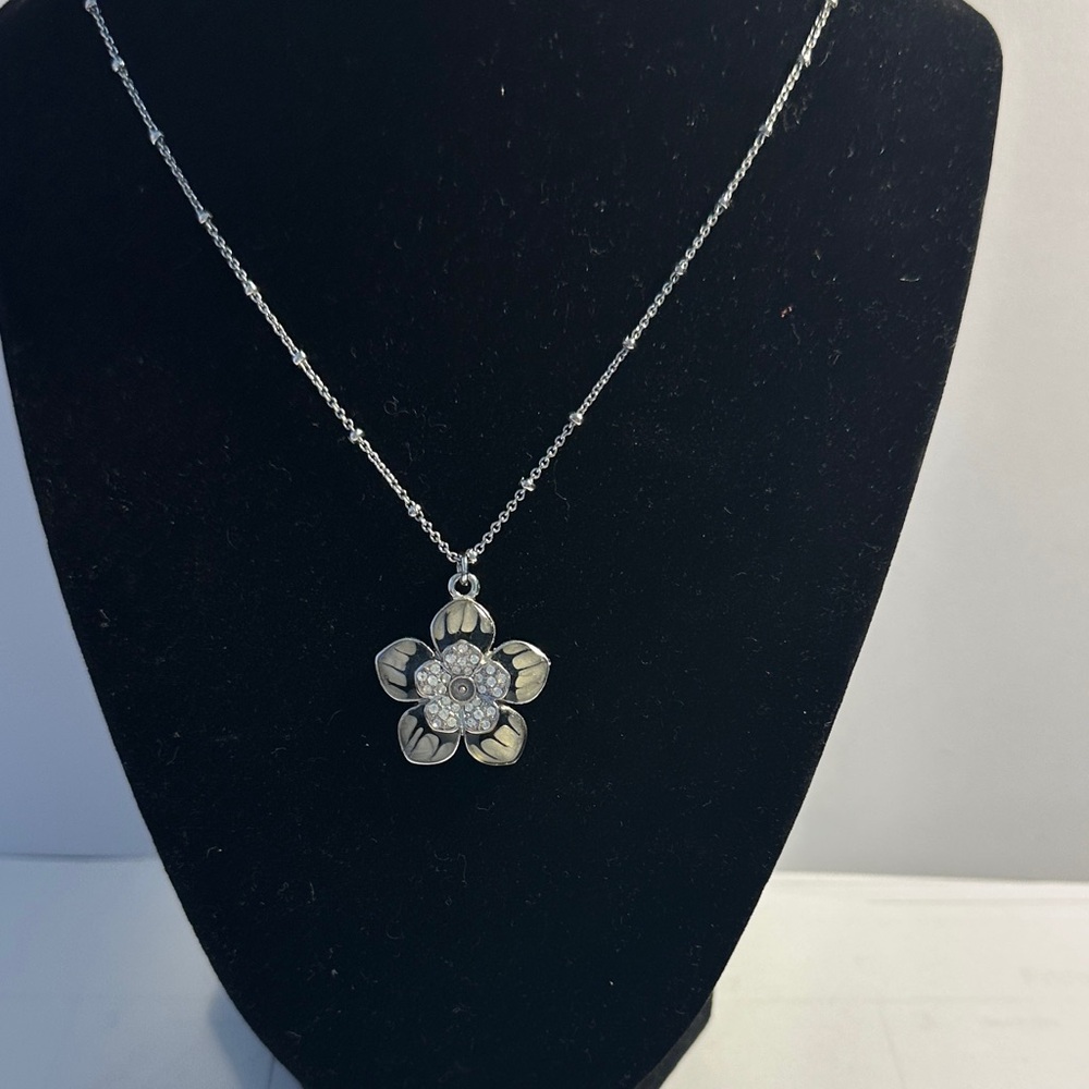 Lia Sophia Silver Flower Pendant Necklace with Crystal Center